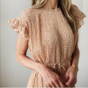 Roolee Emory Floral Pleated Tie Dress -S Orange